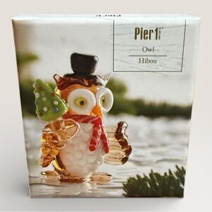Pier 1 Imports Hand-Blown Art Glass Owl Figurine - New in Box